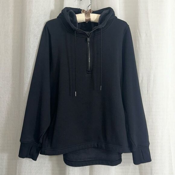 ATHLETA 2X Cozy Karma 1/4 zip Black Fleece Interior Sweatshirt Hoodie - Picture 1 of 13
